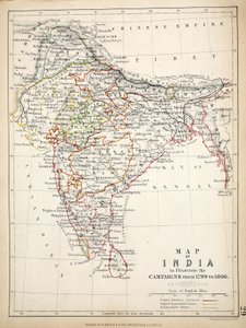 Kart over India, utgitt av William Blackwood and Sons, Edinburgh og London, 1848 (håndfarget gravering)